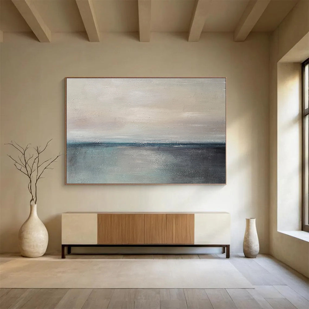 Beige Grey Minimal Sea Sky Abstract Painting THY027