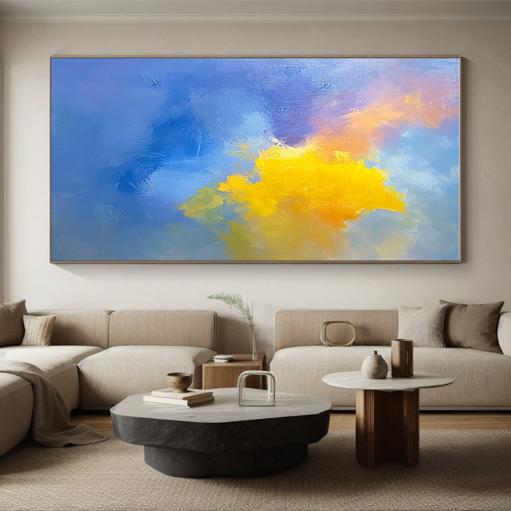 Blue Purple and Yellow Abstract Painting with Vibrant Clouds GER396