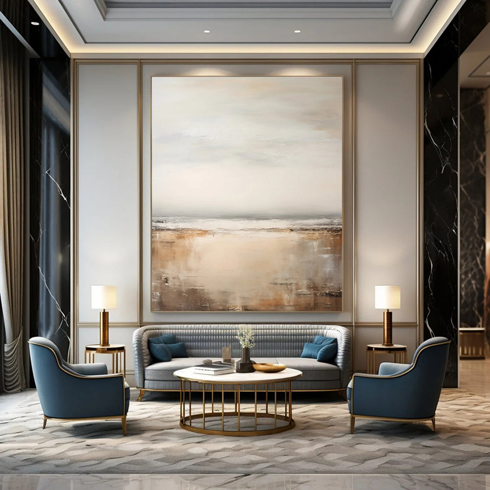 Serene Coastal Abstract Painting with Beige and Gray ADGE132