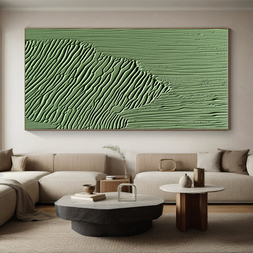Green Textured Abstract Painting with Wavy Patterns GER062