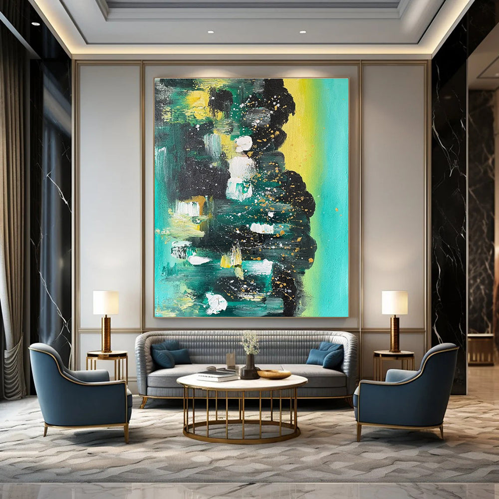 Green Blue White Gold Abstract Painting ADGE038