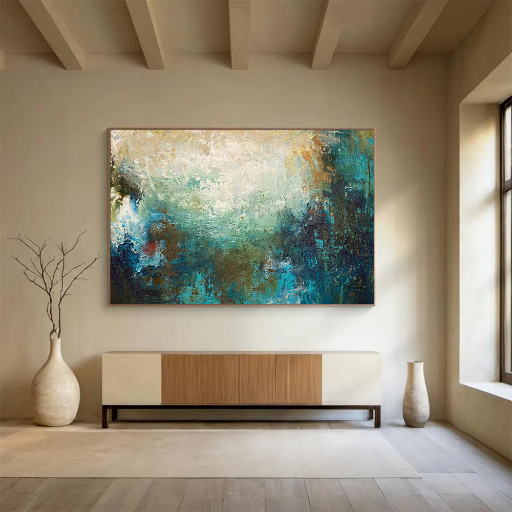 Teal Brown Abstract Painting with Calm - Ear THY Tones THY369
