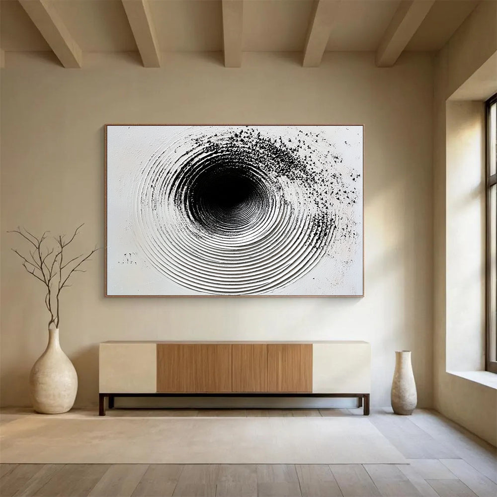 Black White Textured - Circle Abstract Painting DYP027