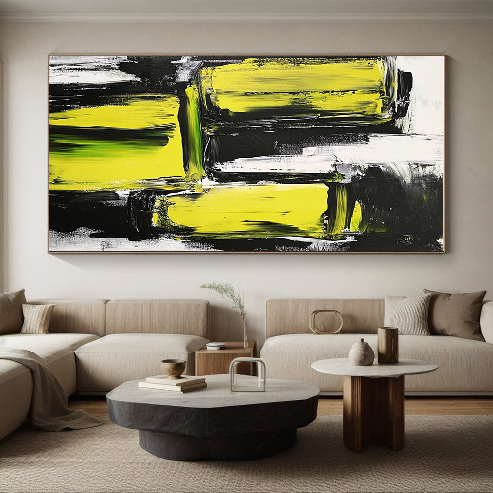 Yellow and Black Abstract Painting with Bold Textures GER593