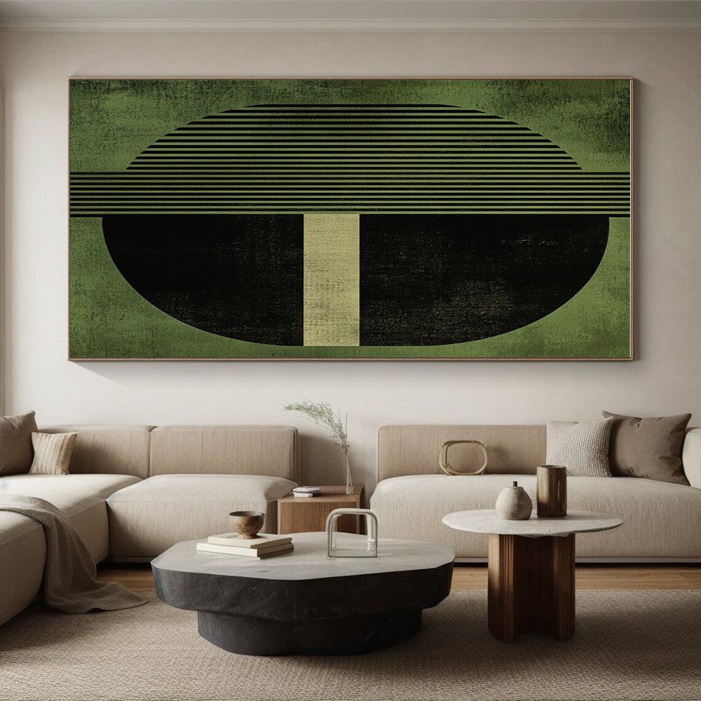 Green Geometric Abstract Painting with Contrasting Elements GER151