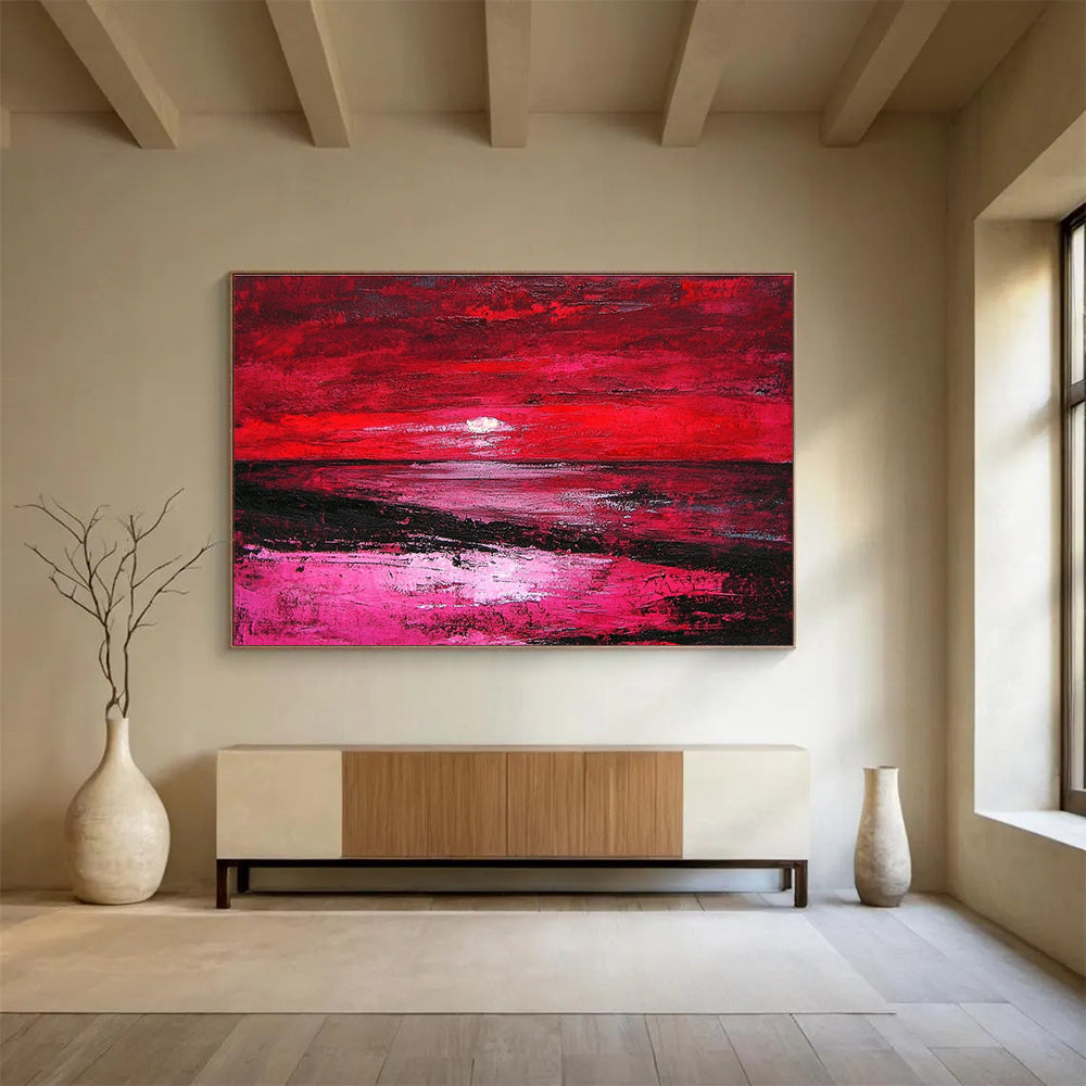 Red Sunset Abstract Landscape Painting with Dramatic Hues DYP432