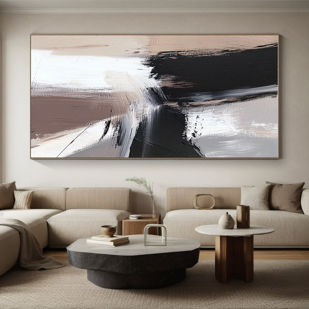 Black Beige and Gray Abstract Painting with Subtle Transitions GER504