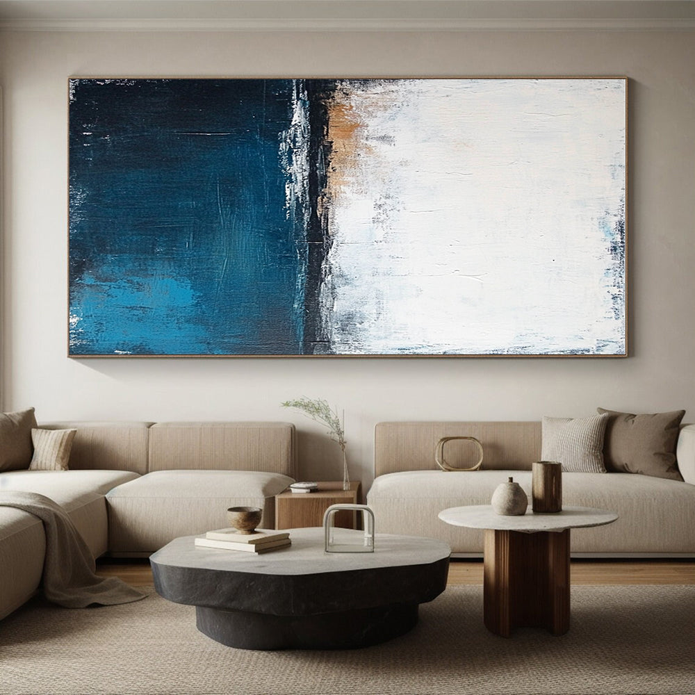 White Blue and Brown Abstract Painting with Minimalist Serenity GER399