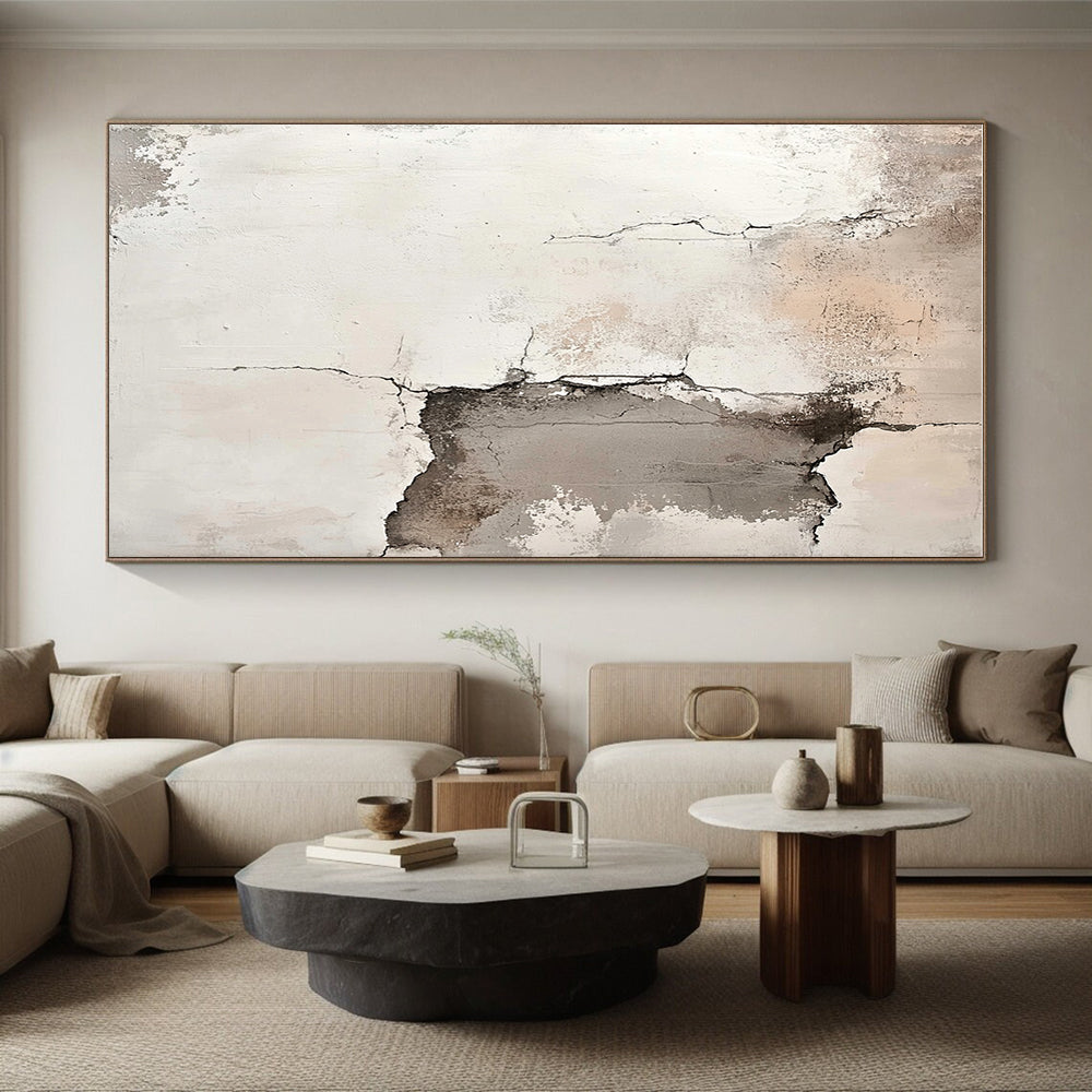 Beige and Gray Abstract Painting with Cracked Textures GER564