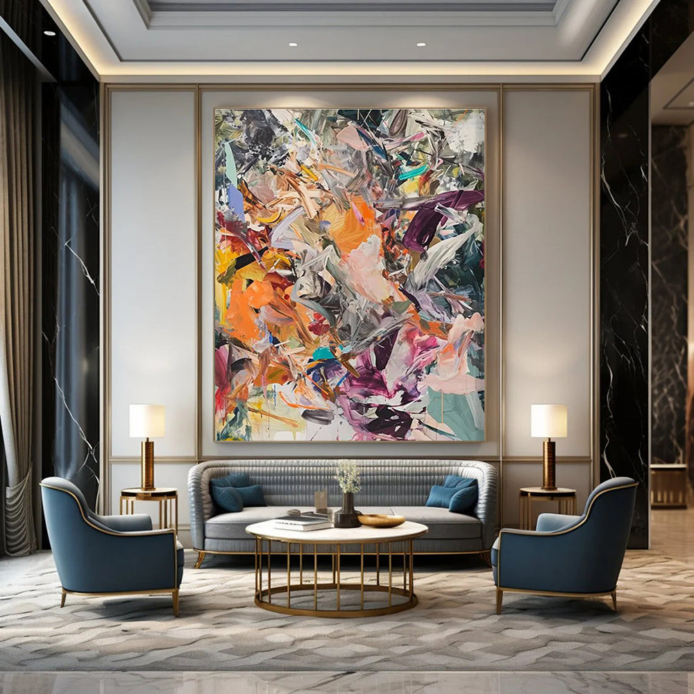 Dynamic Color Fusion Abstract Painting with Energetic Brushstrokes ADGE098