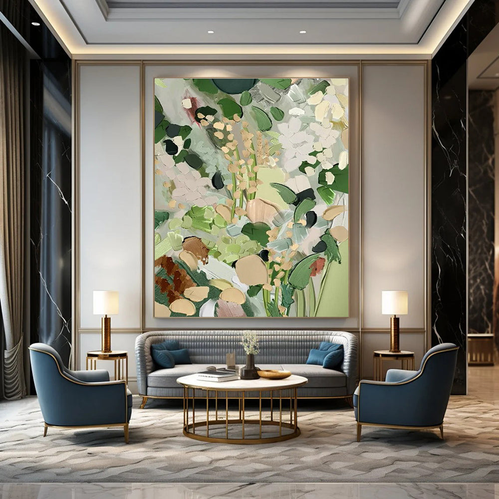 Pastel Floral Abstract Painting with Muted Green Tones ADGE426