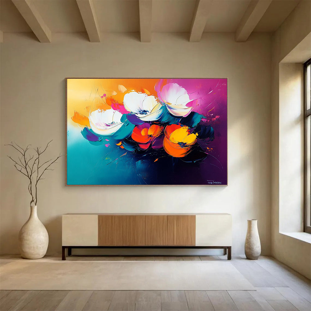 Vibrant Flower Bouquet Abstract Painting with Bold Colors DYP478