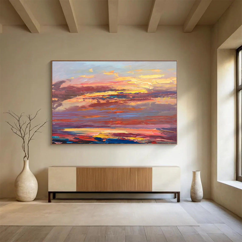 Fiery Sunset Sky Abstract Painting THY444