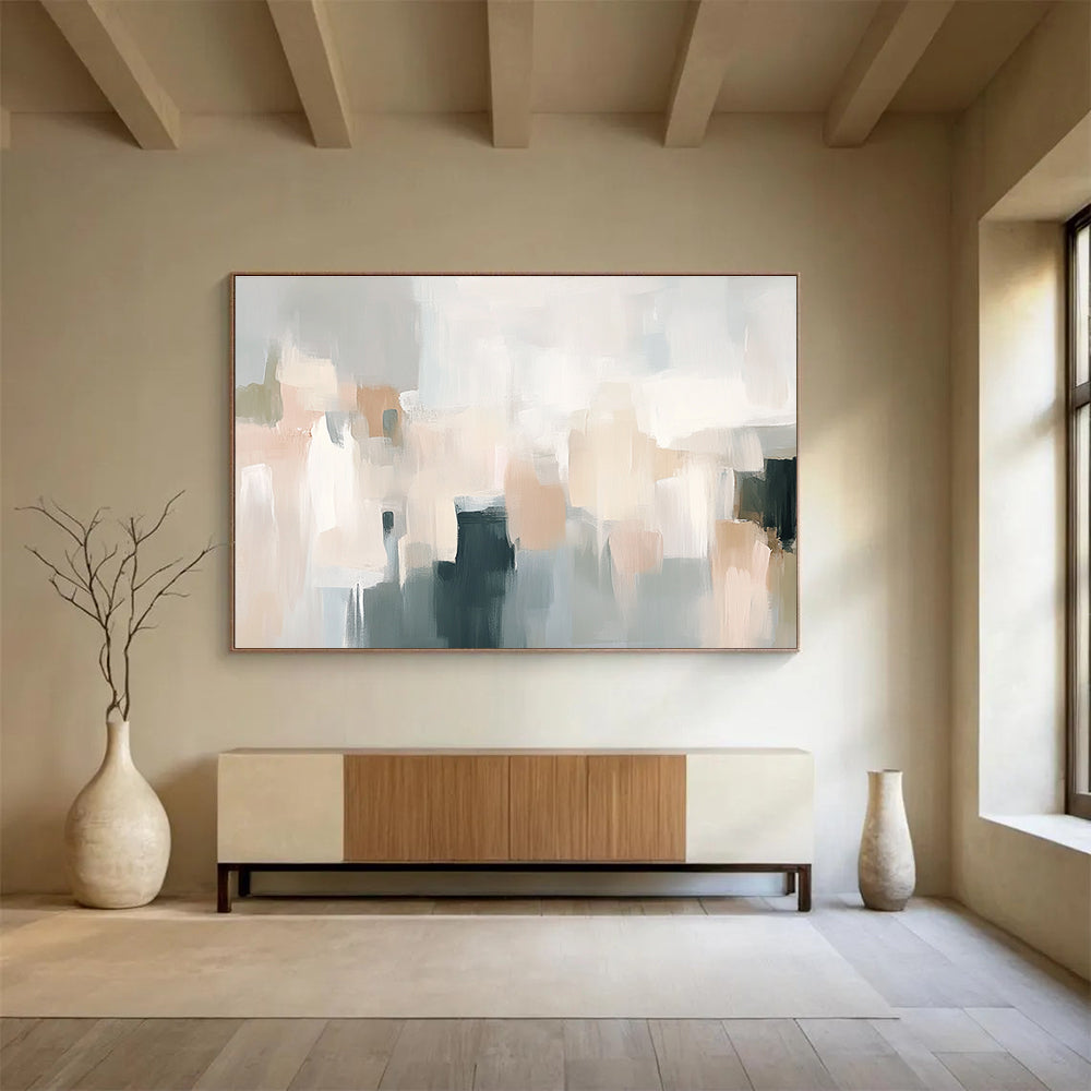 Soft Tones Abstract Painting with Beige Gray and Black DYP219
