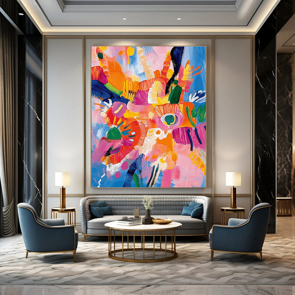 Colorful Flower Abstract Painting with Blue Background ADGE287