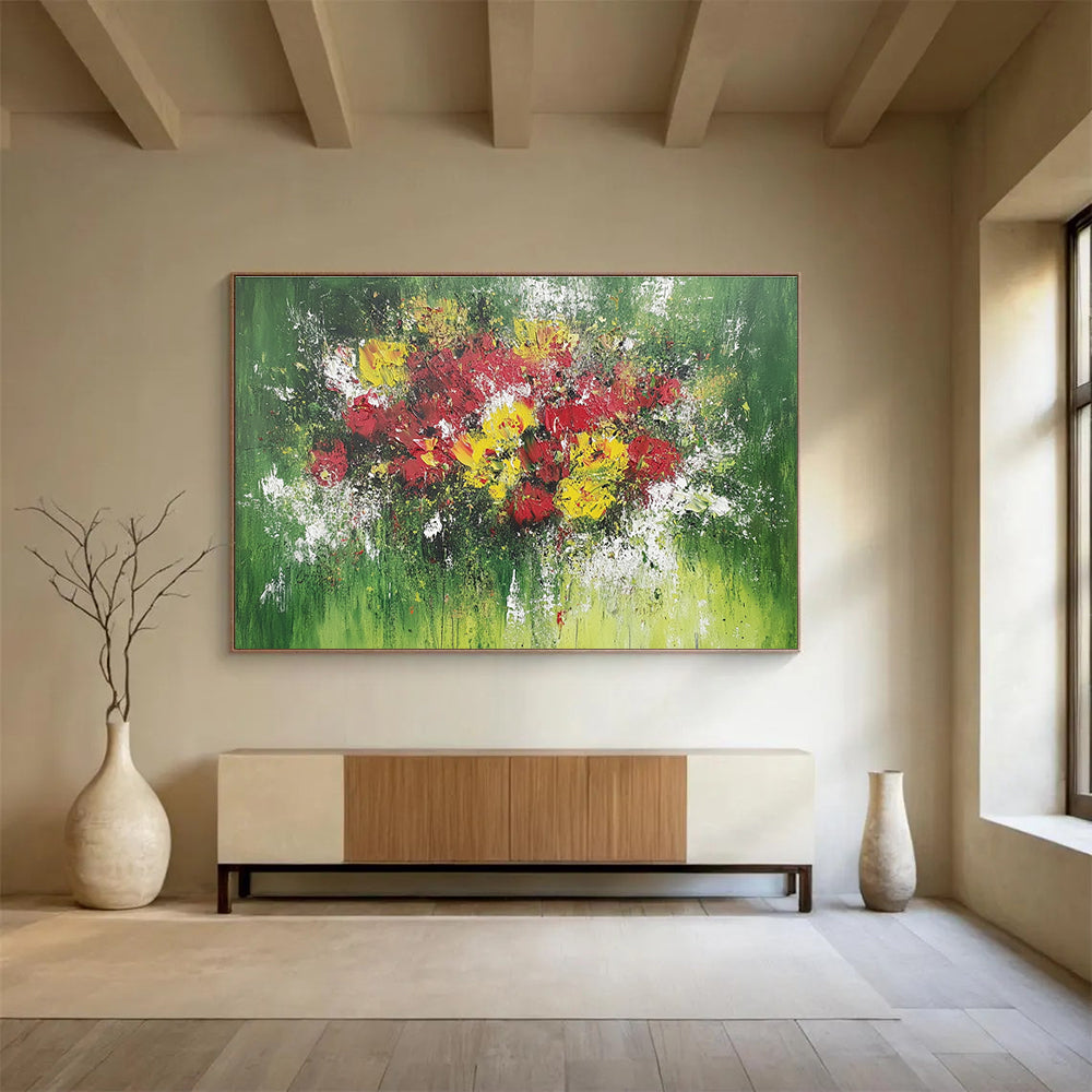 Green Background Colorful Flower Bouquet Abstract Painting DYP070