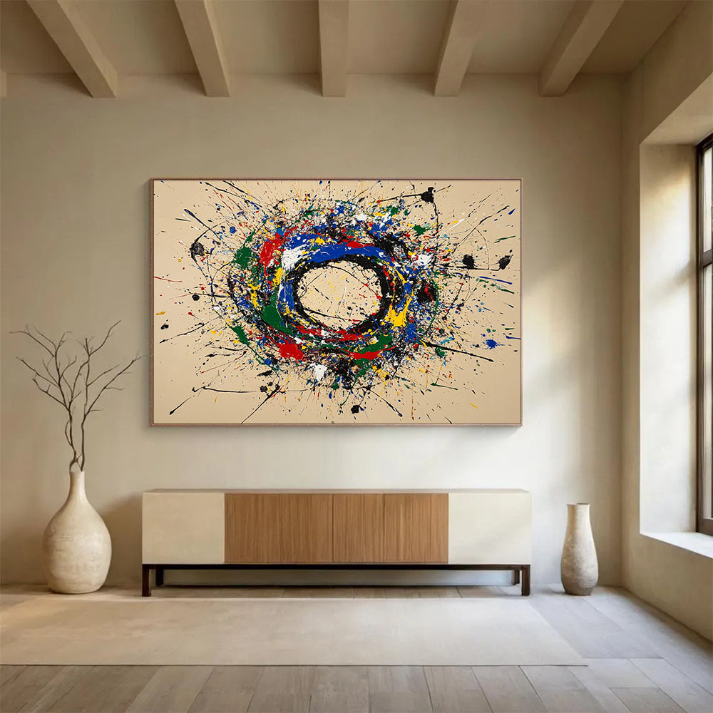 Color Splash Circle Abstract Painting with Dynamic Splatters DYP489