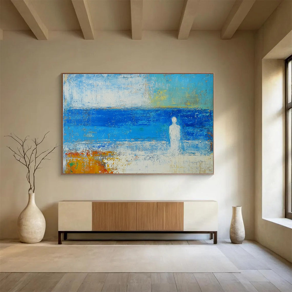 Figure by the Sea Abstract Painting with Soft Color Palette DYP195