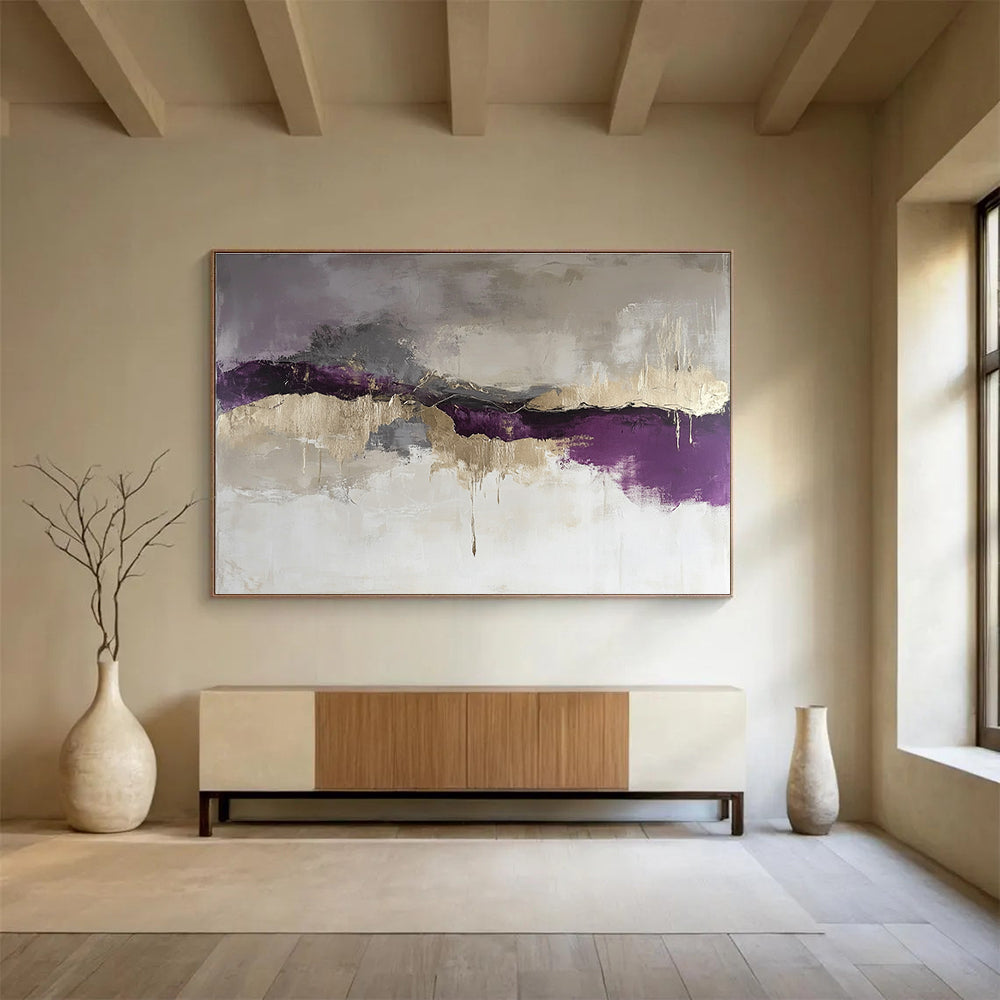 Purple and Gold Abstract Flow Painting DYP474