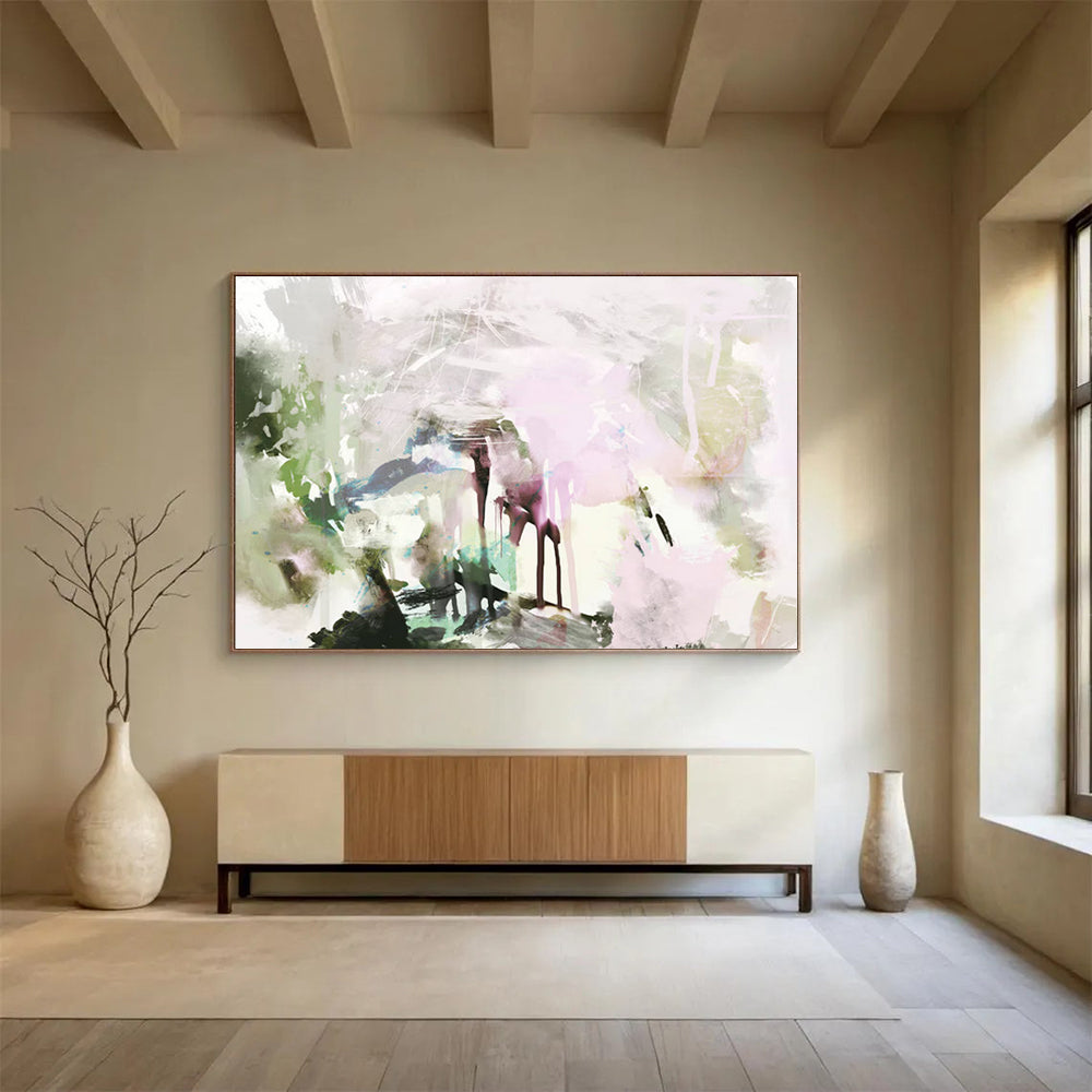 Pastel Toned Abstract Painting with Green and Pink Hues (Repetition) THY119