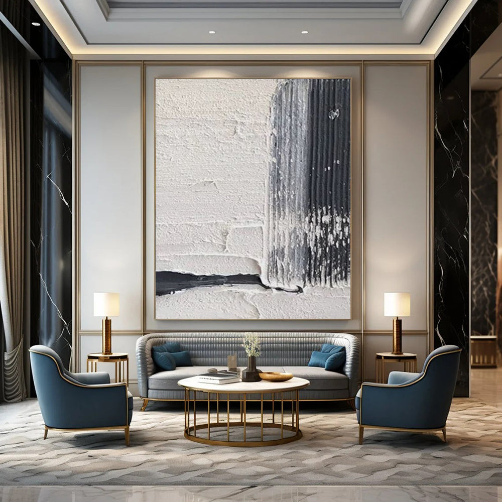 Textured White and Black Abstract Painting with Subtle Details ADGE147