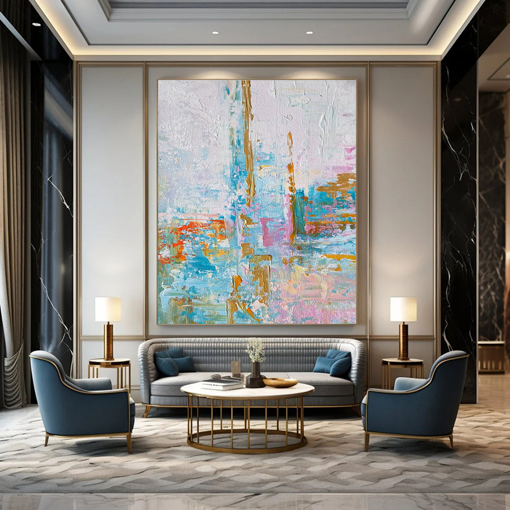 Soft Color Abstract Cityscape Painting with Delicate Lines ADGE465