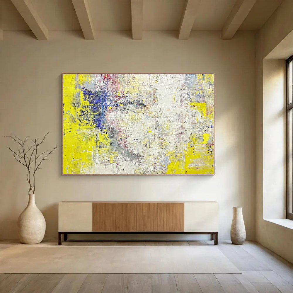 Yellow Abstract Composition Painting with Colorful Accents DYP528