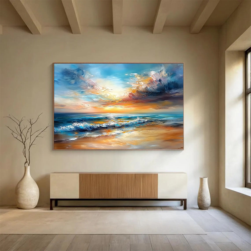 Dynamic Sunset Abstract - Dramatic Ocean Abstract Painting DYP009