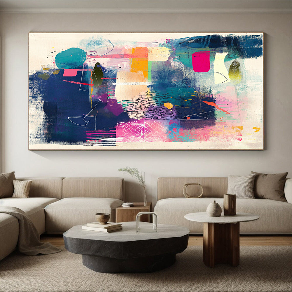 Colorful Mixed - Media Abstract Painting with Bold Shapes and Colors GER079