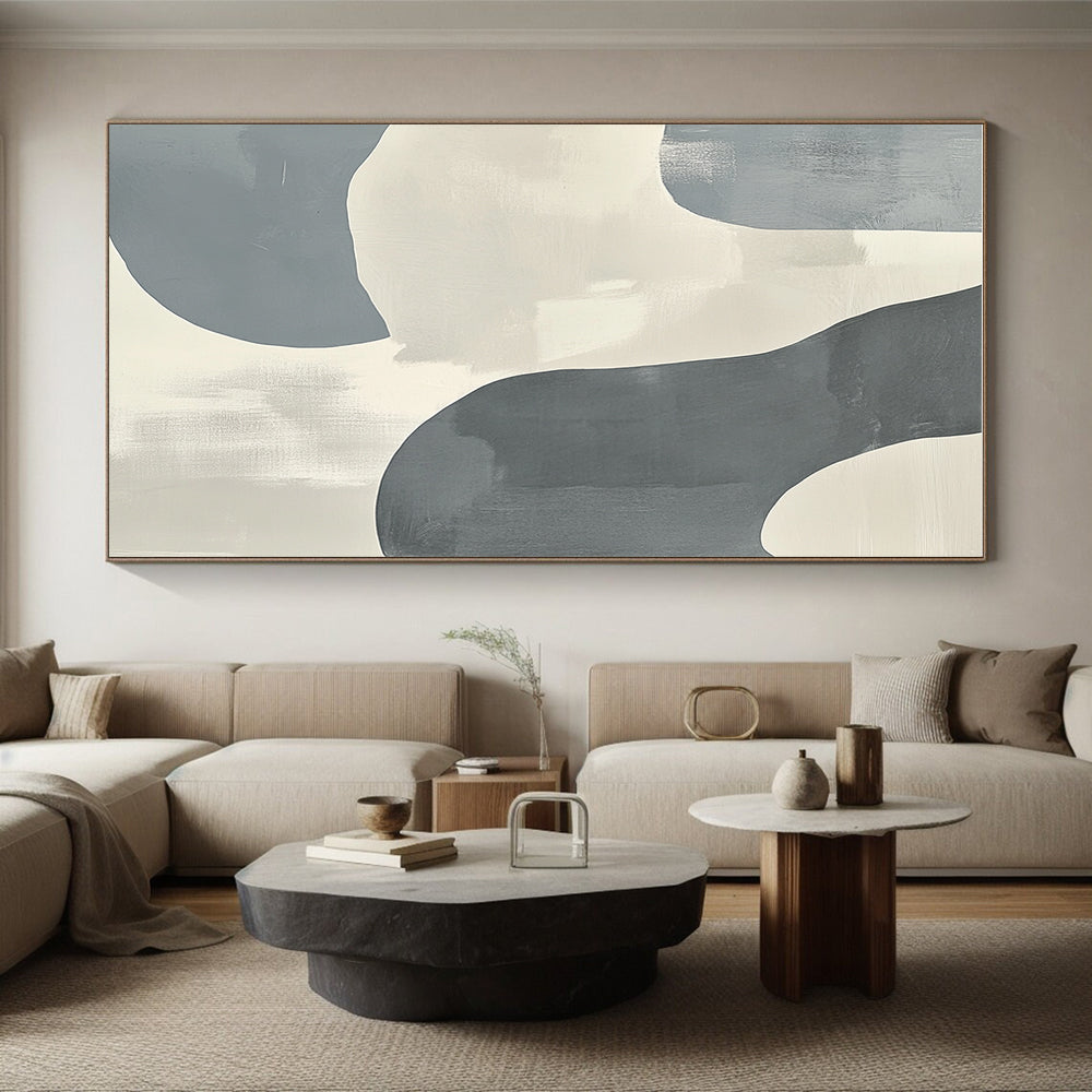 Gray and Beige Abstract Painting with Flowing Forms GER161