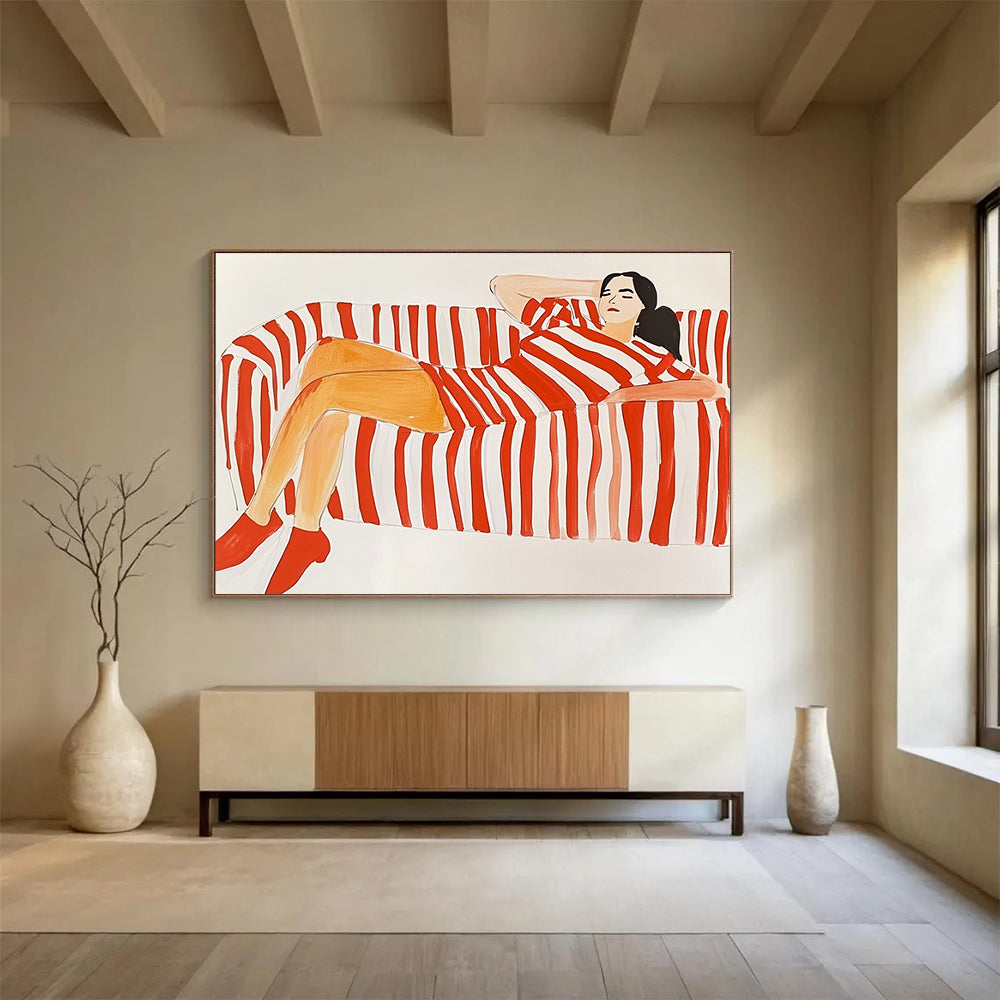 Red and White Striped Figure Abstract Painting DYP089