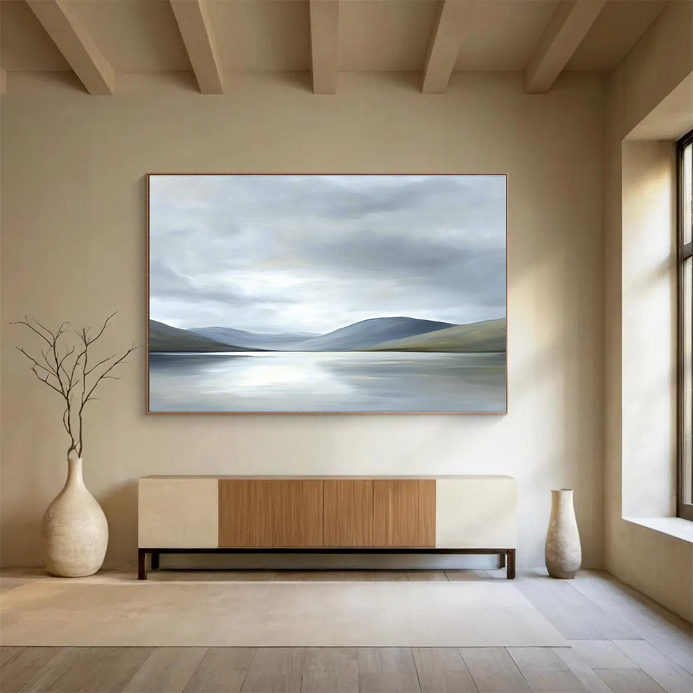 Gray - Toned Lake and Mountains Abstract Landscape Painting DYP290