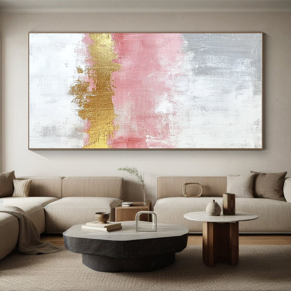 Pink Gold Abstract Painting with Gray and White GER330