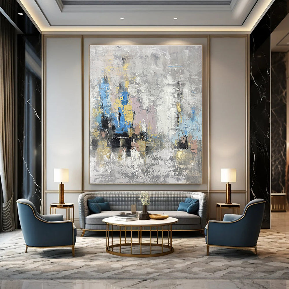Gray Colorful Abstract City Painting ADGE248