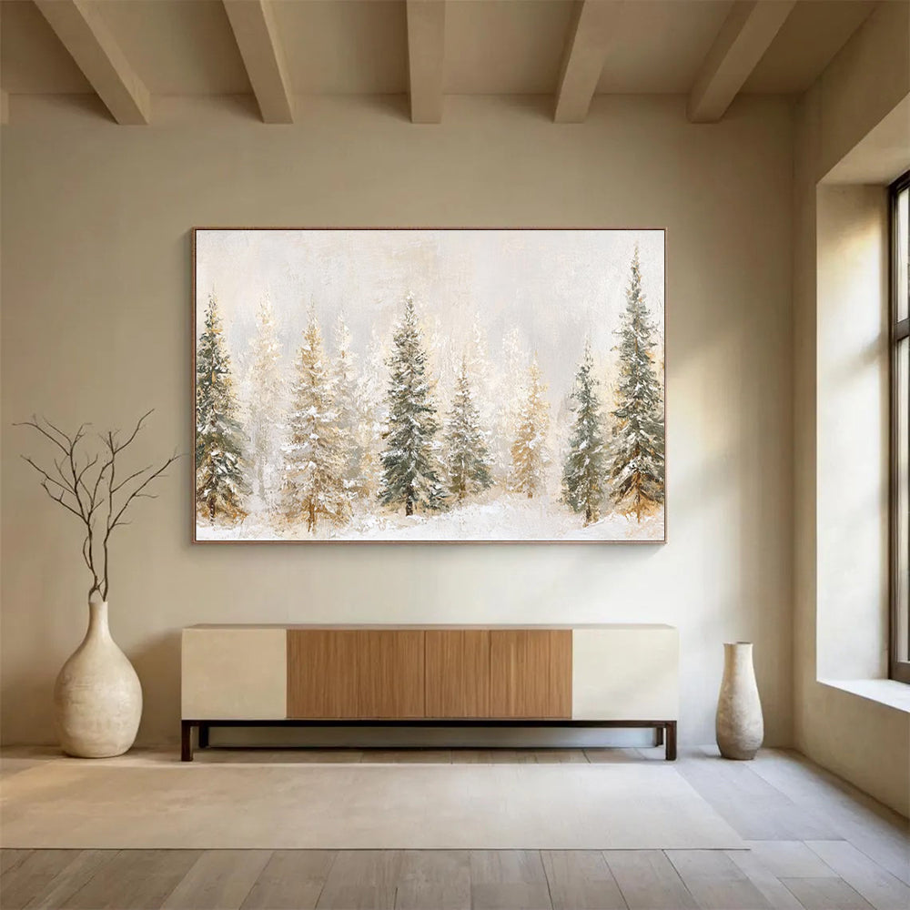 Snowy Pine Forest Abstract Painting THY421