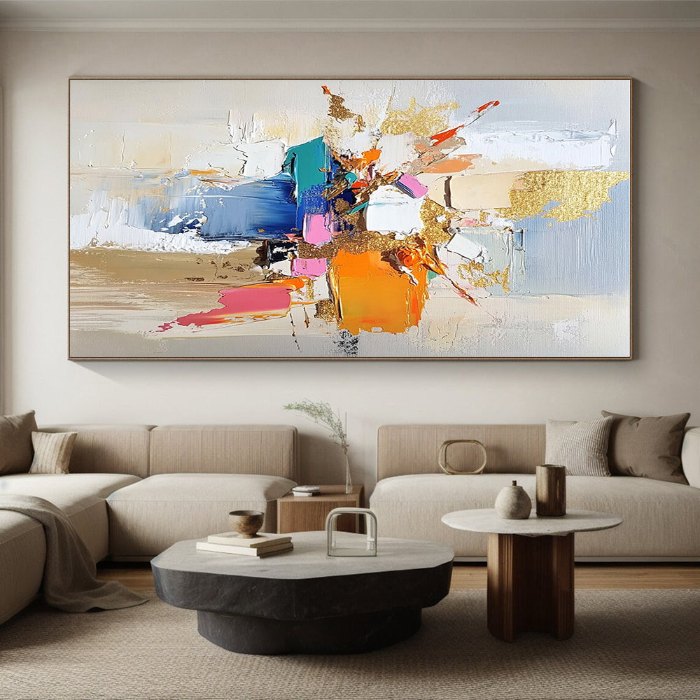 Colorful Block and Gold Abstract Painting with Bold Textures GER469