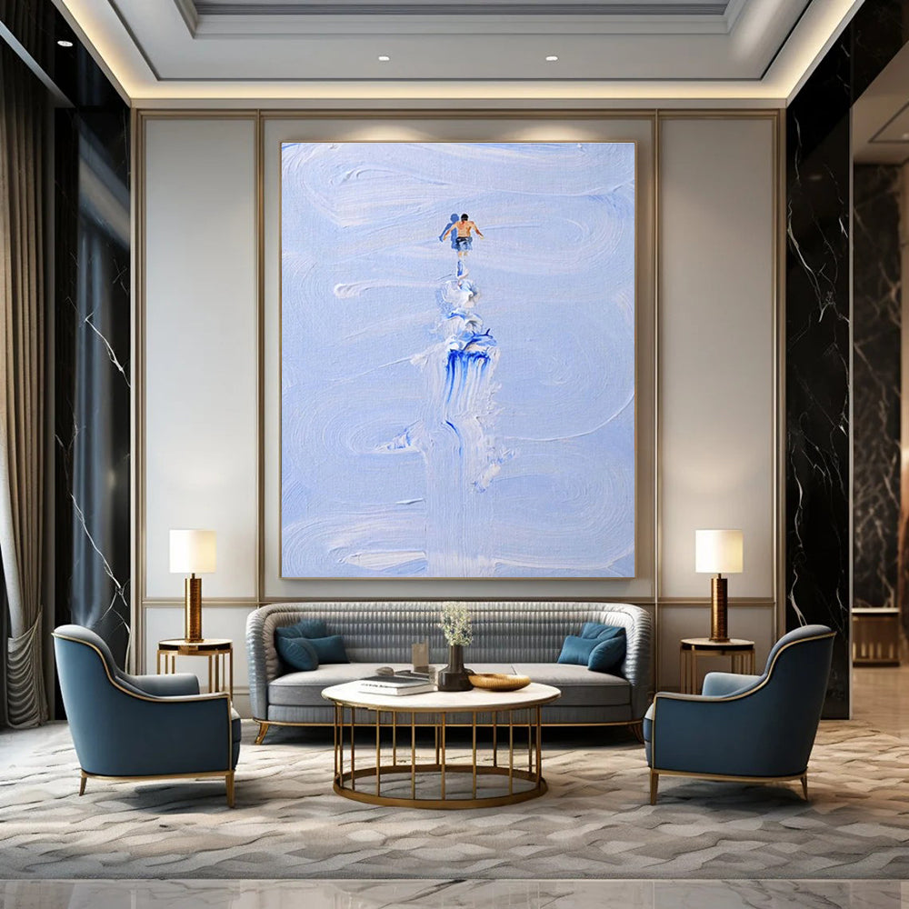 Blue and White Water Figure Abstract Painting ADGE327