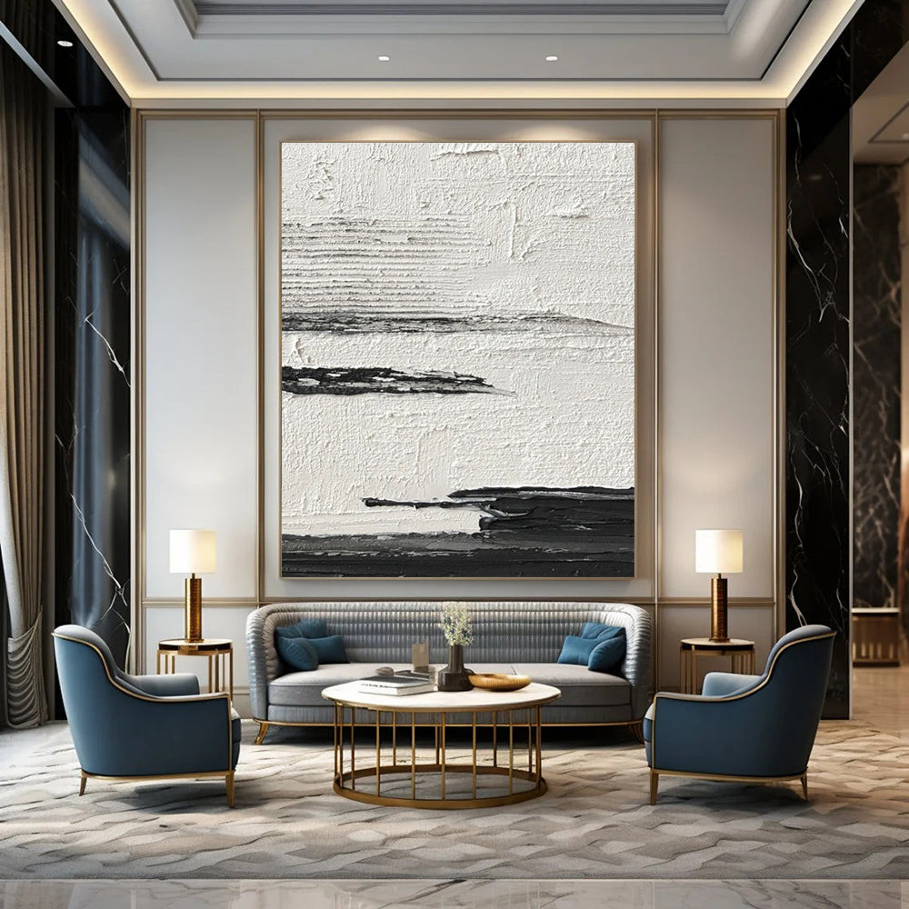 Black and White Textured Layers Abstract Work ADGE369