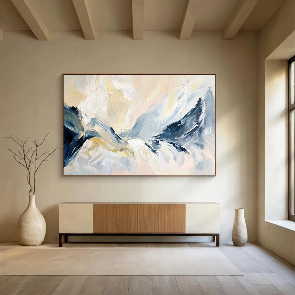 Soft Mountain Abstract Painting with Blue and Beige Tones DYP358