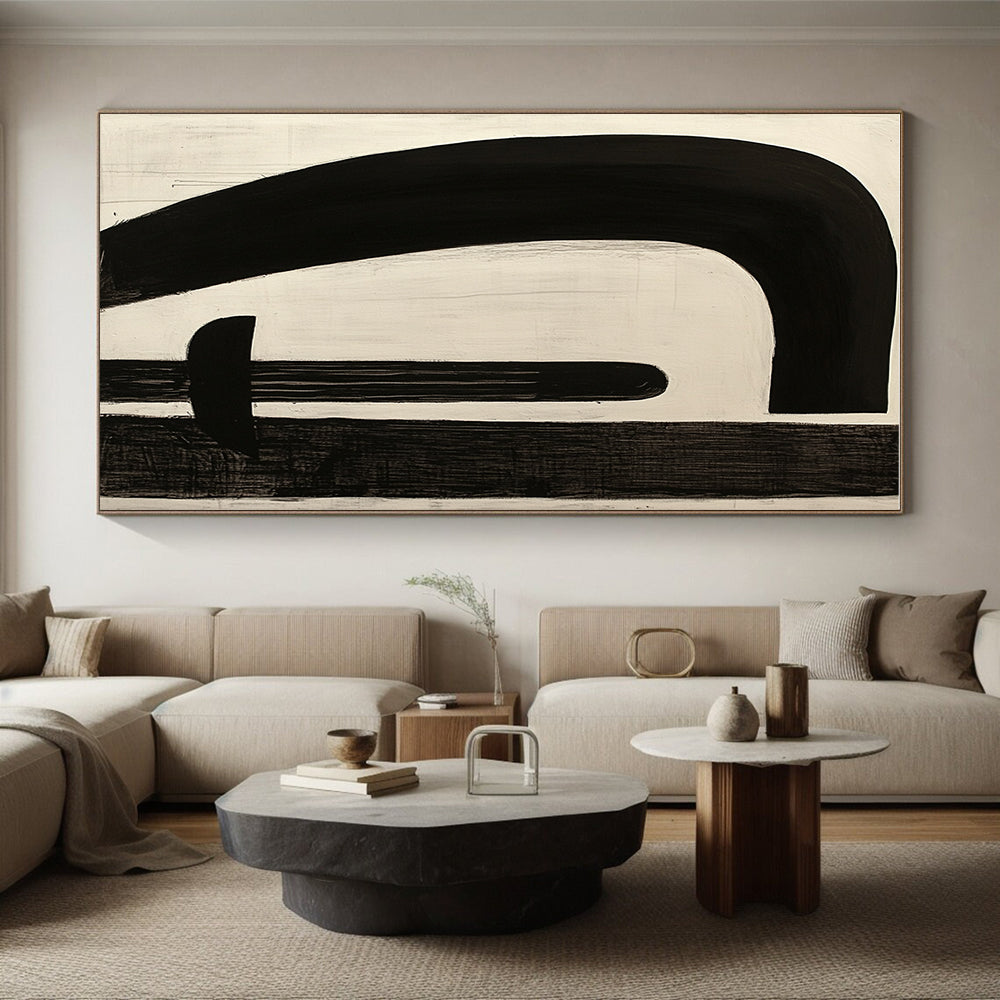 Black and White Curved Abstract Art with Bold Forms GER246