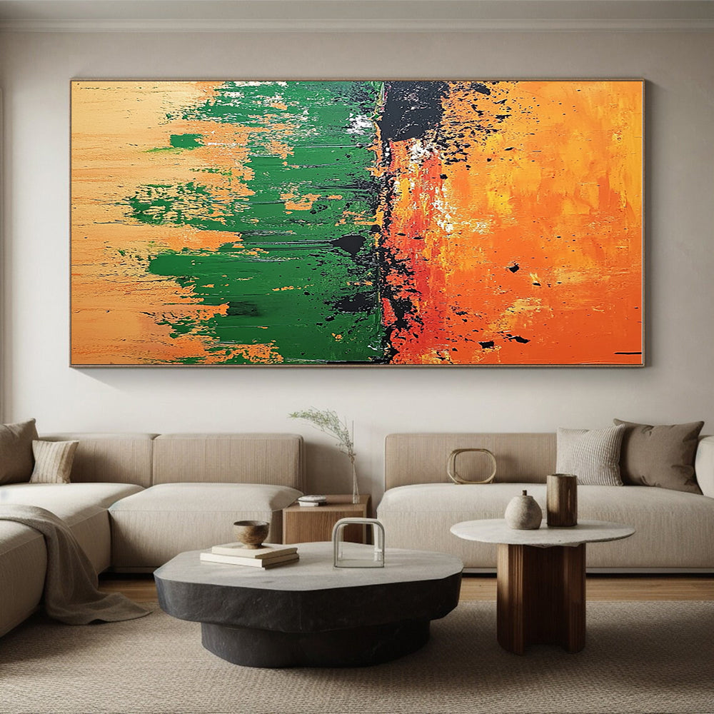 Orange Green Drip Abstract Painting with Bold Layers GER493