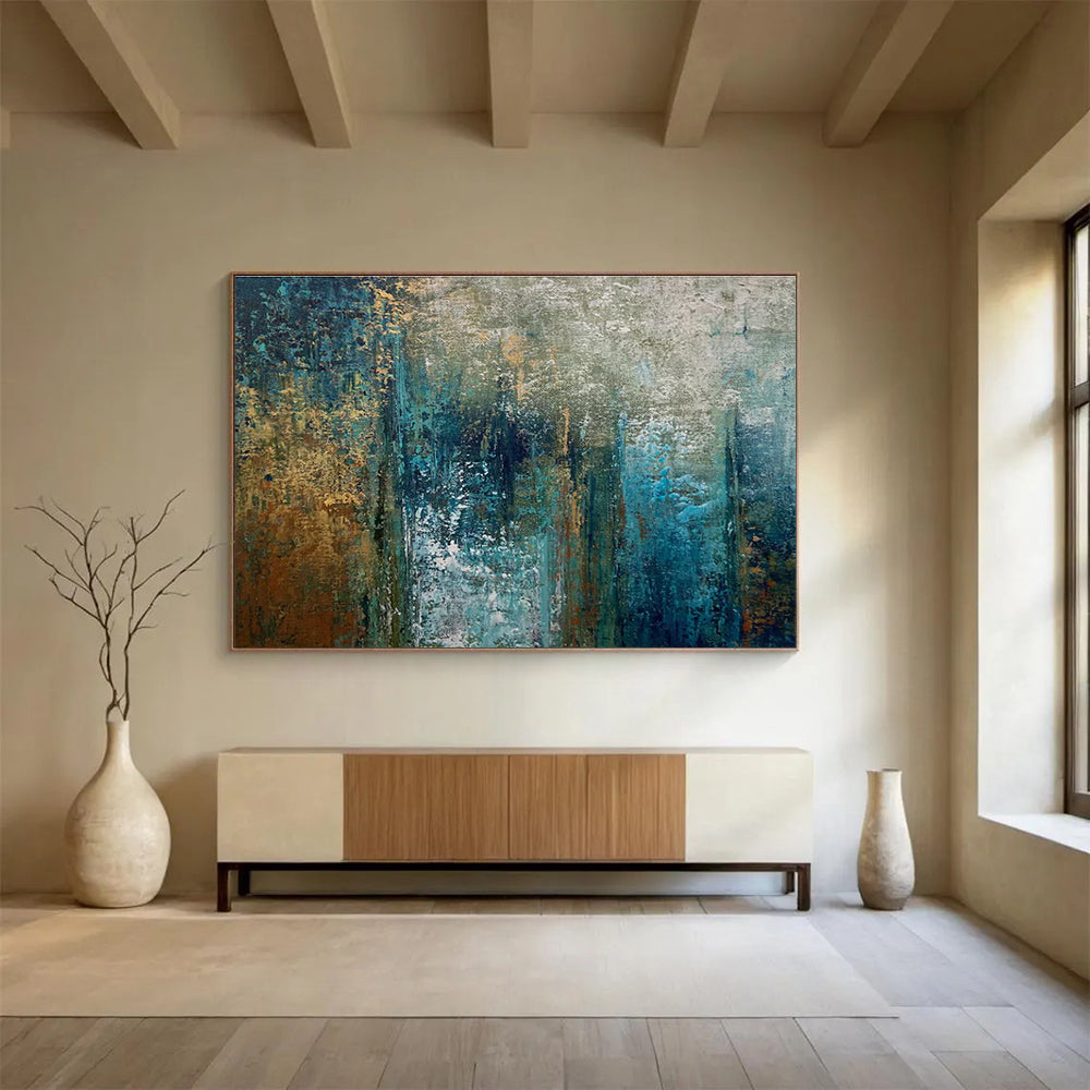 Teal Brown Abstract Painting with Subtle Color Transitions THY337