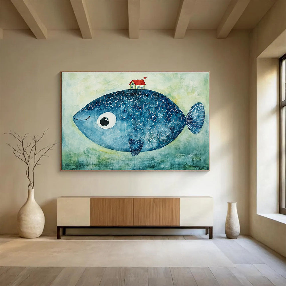 Blue Fish - Whimsical Abstract Painting DYP069