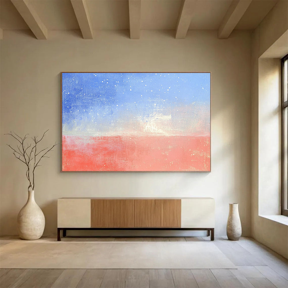 Starry Sea Abstract Painting with Blue and Red Tones DYP524
