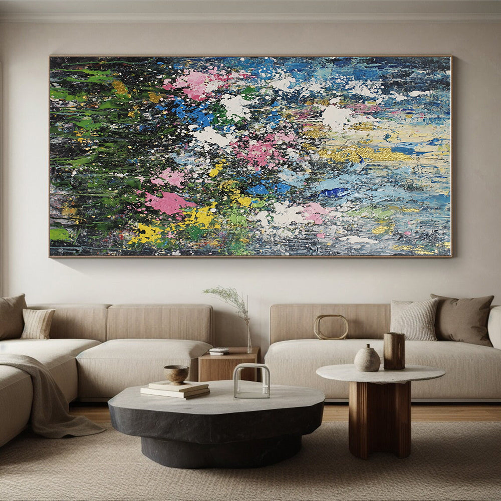 Colorful Abstract Floral Painting with Gold Accents GER198