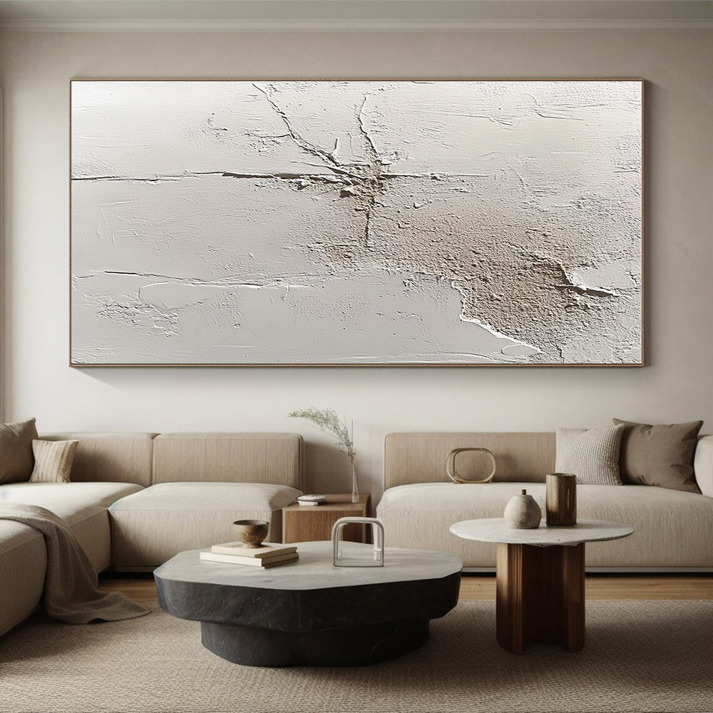 Cracked White Abstract Painting with Textured Surfaces GER095