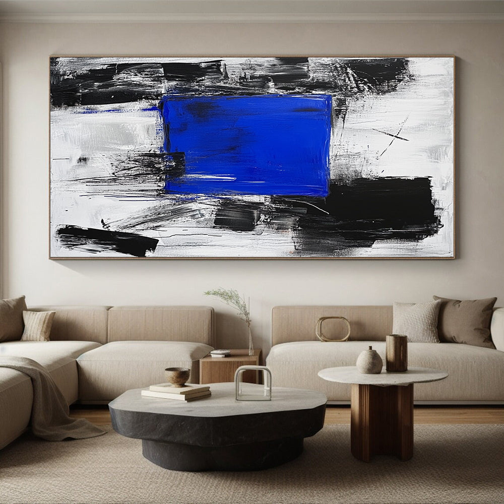 Blue Square in Black Gray Abstract Painting with Dynamic Background GER025