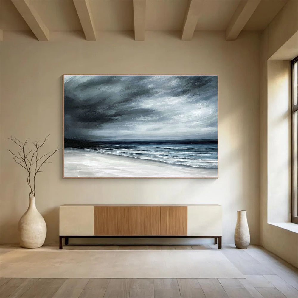 Dark and Stormy Beach Abstract Painting with Moody Tones DYP339