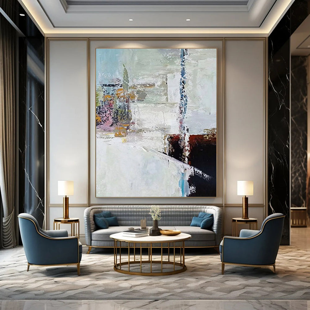 White with Colorful Accents Abstract Painting ADGE040
