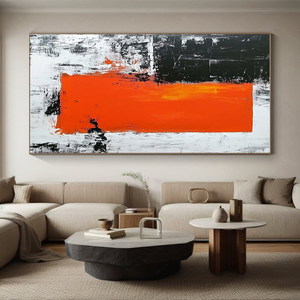 Black Orange Abstract Painting with Bold Color Blocks GER499